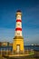 Malmo, Sweden: Beautiful white lighthouse with red stripes. City in Scania county and Oresund region