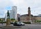 MALMO, SWEDEN - MAY 31, 2017: view of the statue of Swedish businessman Frans Suell keep watch on Malmo city