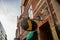 MALMO, SWEDEN: A sign on the house with a picture of a boot. Beautiful houses on the street in the center of Malmo