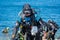 MalmÃ¶, Sweden - June 14, 2020: Scuba divers return after a scuba dive in the cold  water of Oresund
