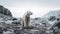 Malnourished polar bear alone, melting glaciers, climate change, global warming effect