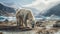 Malnourished polar bear alone, melting glaciers, climate change, global warming effect