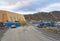 Maloy, Norway - 30th March 2011: Entrance into the Batbygg Shipyard with equipment and containers on site.