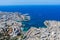 Malta aerial view. St. Julians San Giljan and Sliema cities. Harbours and coastline of Malta from above. Skyscraper in Paceville