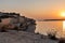 Malta, Floriana, August 2019. The old fortress and the bay in the first rays of the rising sun.