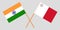 Malta and India. The Maltese and Indian flags. Official colors. Correct proportion. Vector