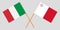 Malta and Italy. The Maltese and Italian flags. Official colors. Correct proportion. Vector