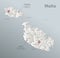 Malta map, administrative division with names, blue white card paper 3D