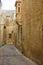 Malta, Mdina. Old medieval city narrow streets, houses sandstone facades