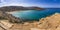 Malta - Panoramic view of Ghajn Tuffieha sandy beach with sail b