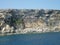 Malta shore steep limestone rocky slopes with different geomorphological layers