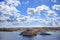 Malta, Valletta. Grand harbor in mediterranean. Blue sea and blue sky with few clouds background. Panoramic view.