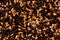 Malted grain closeup. Mixed varieties of malted grain on a gray background. close-up. top view. flat lay