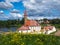 Maltese ancient castle in spring. Landscape with old castle. Russia.