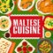 Maltese cuisine cartoon vector poster, Malta meals