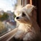 Maltese puppy sits on the windowsill, observing the world outside