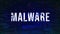 Malware - Glitched Title with Red Digital Binary Code on Dark Blue