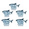 Mama, papa, baby, brother, sister shark. Hand drawn typography phrases with shark silhouettes. Family collection.