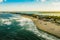 Mamaia beach at the Black Sea Coast at sunset, Constanta, Romania. Aerial view