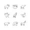 Mammals and birds pixel perfect linear icons set