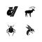 Mammals and insects black glyph icons set on white space