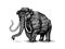 Mammoth or extinct elephant. Trunked mammals or proboscideans. Large animal. Vintage retro signs. Doodle style. Hand