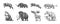Mammoth or extinct elephant, Woolly rhinoceros Cave bear lion. Panthera Saber toothed tiger, Irish elk or deer, Ground