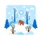 Mammoth gulf on a snow-covered hill among the trees - Vector cartoon illustration in flat stile