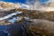 Mammoth Hot Springs with steamy terraces during winter snowy season in Yellowstone National Park, Wyoming