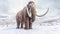 A mammoth in the snowy landscape. elephant mammoth. Generative Ai