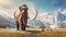 A mammoth in the snowy landscape. elephant mammoth. Generative Ai