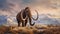 A mammoth in the snowy landscape. elephant mammoth. Generative Ai