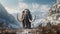 A mammoth in the snowy landscape. elephant mammoth. Generative Ai