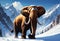 Mammoth trudges over snow covered hills. Generative AI