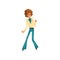 Man in 1980s style clothes dancing disco at music party, male dancer character vector Illustration on a white background