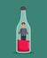 Man Addicted to Alcohol Prisoner in a Wine Bottle Concept Illustration