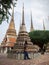 Man admiring chedis at Wat Pho, Bangkok, Thailand