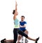 Man aerobic trainer positioning woman Workout