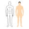 Man anatomy silhouette size. Human body full measure male figure waist, chest chart template