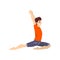 Man in anjaneyasana pose, young man practicing yoga vector Illustration on a white background