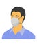 Man in antiviral or construction mask in flat drawing style