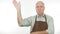 Man With Apron Make Hello Sign a Salute Hand Gestures