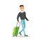 Man Arriving With Green Suitcase, Part Of Airport And Air Travel Related Scenes Series Of Vector Illustrations