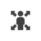 Man with arrows in four directions vector icon