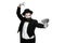 Man as a mime dancing with money
