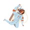 Man Astronaut Character in Outer Space in Spacesuit Flying in the Air Showing Ok Gesture Vector Illustration