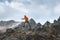 Man athlete trail running outdoor in mountains travel hiking adventure hobby skyrunning sport
