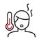 Man avatar with fever and thermometer line bicolor style icon vector design