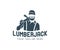 Man with an ax, lumberjack with a beard and mustache, in a knitted hat, logo design. Logger, woodsman, lumberman and hipster, vect