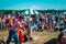 Man Axe throwing at an airshow in Battle Creek Michigan